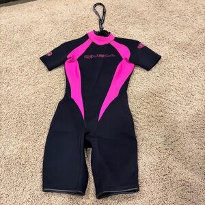 O'Neill Sz 6 Back Zip Spring Shorty Wetsuit Surfing Pink Black 2 mm
